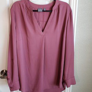 New York and Company V Neck Long Sleeve Mauve Colored Blouse